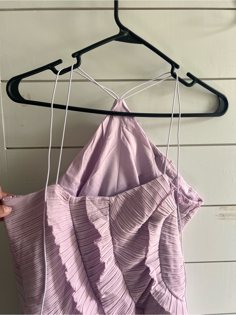 Azazie Lavender Asymmetrical Pleated Ruffle Halter Gown - Picture 6 of 9